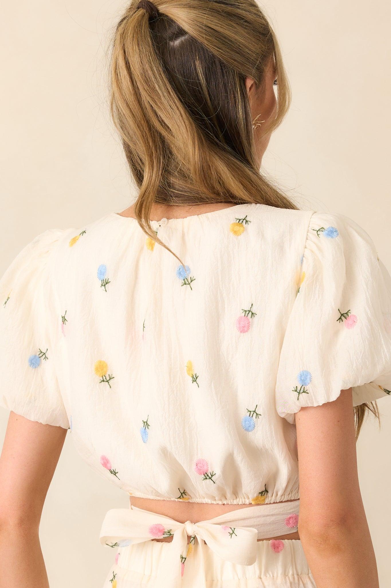 Stay Resilient Ivory Floral Embroidered Puff Sleeve Top Product Image