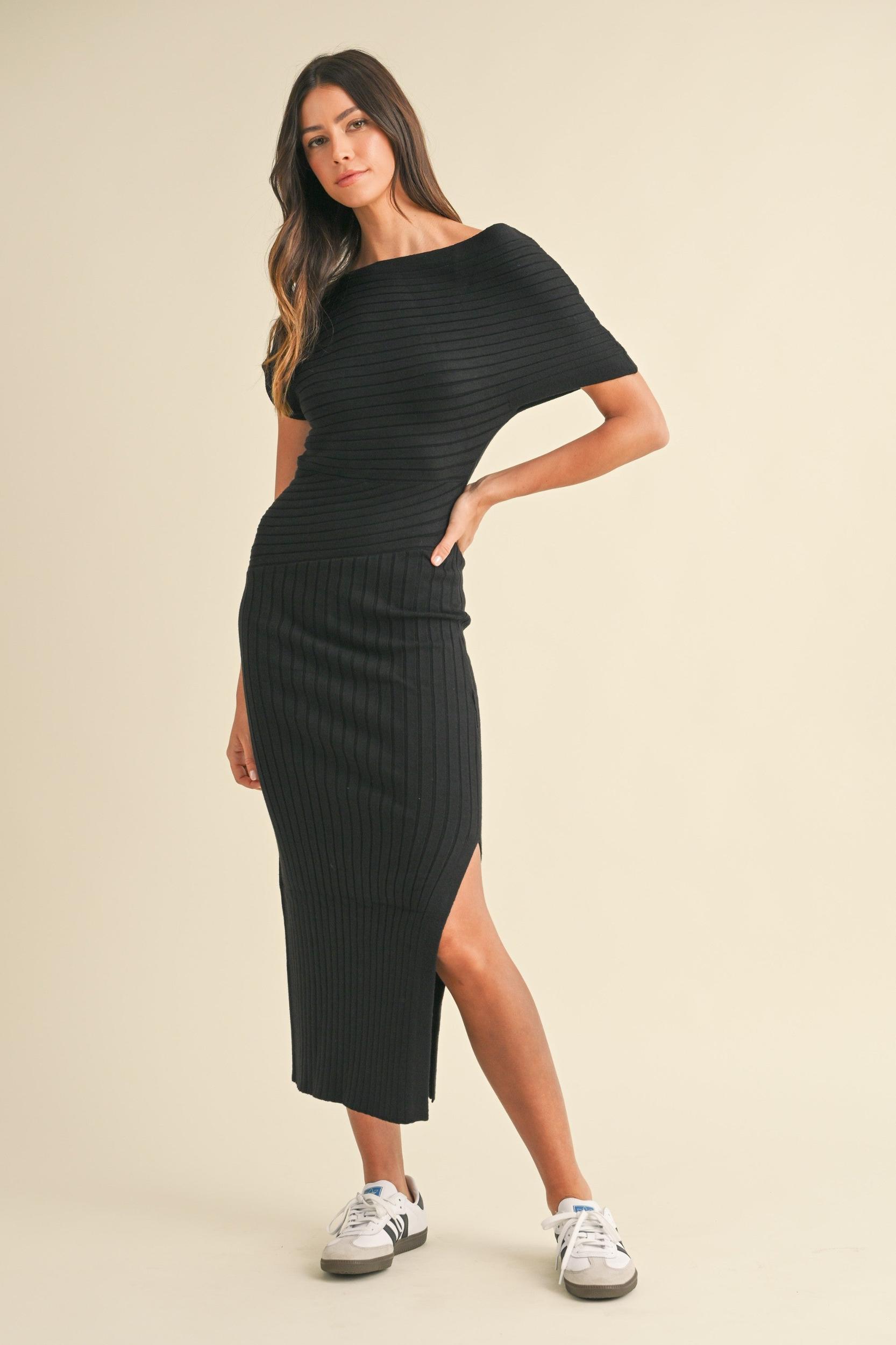 One Shoulder Ribbed Knit Midi Dress Product Image