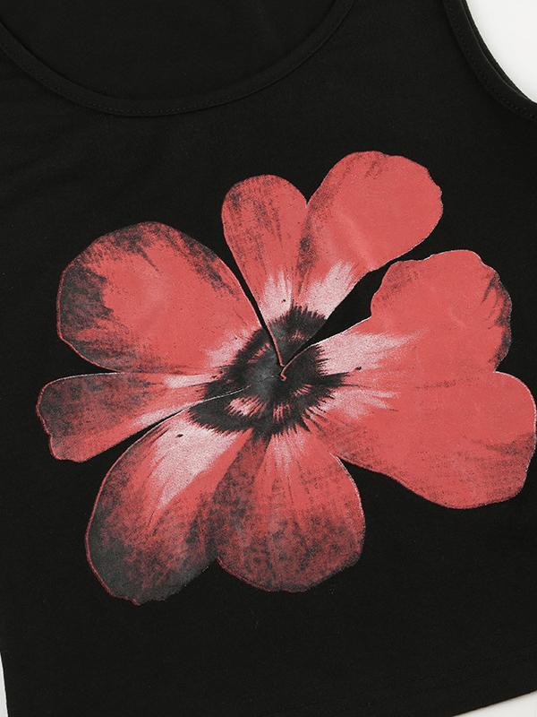 Crewneck Simple Floral Print Casual Tank Top Product Image