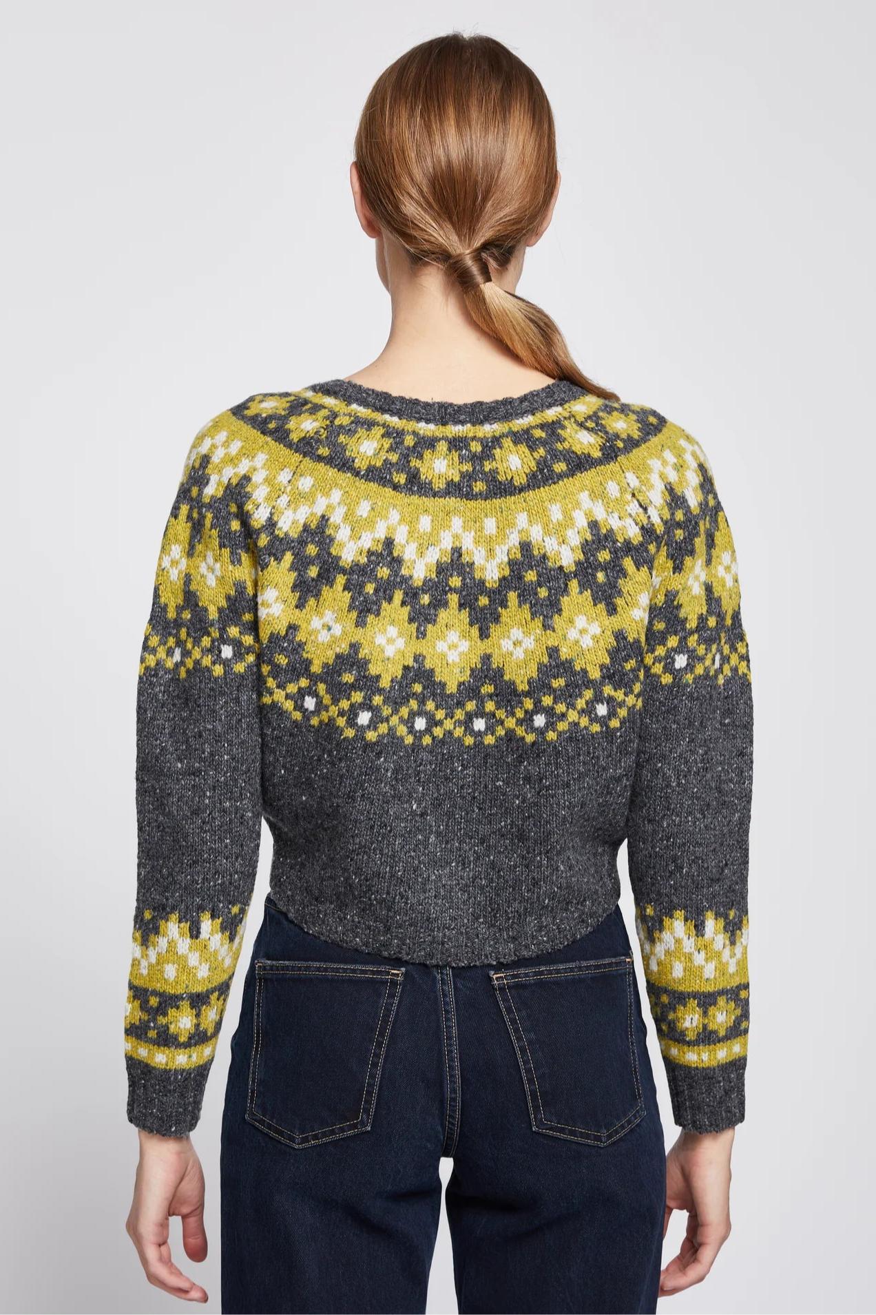 Faire Isle Cropped Cardigan in Charcoal Grey Product Image