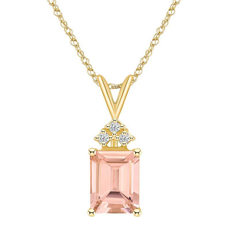 Celebration Gems 14k Gold Gemstone & 1/10 Carat T.W. Diamond Pendant Necklace, Women's, Size: 18", Morganite Product Image