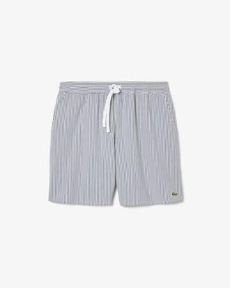Mid Length Striped Textured Swim Trunks Product Image