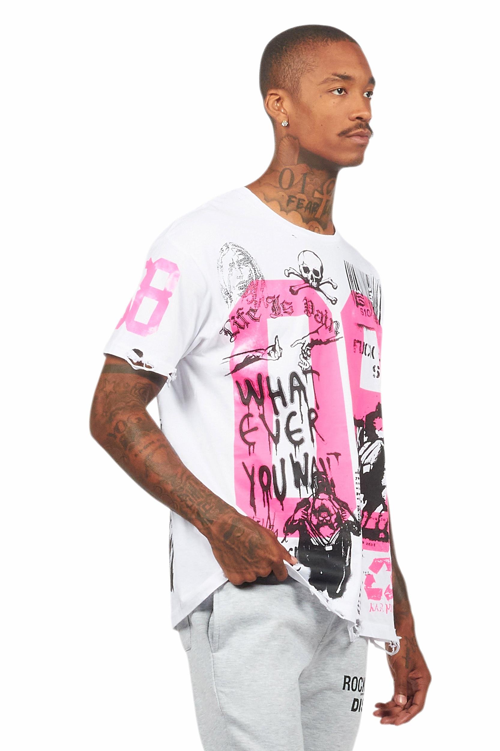 Grill White/Pink Graphic Oversized T-Shirt Male Product Image
