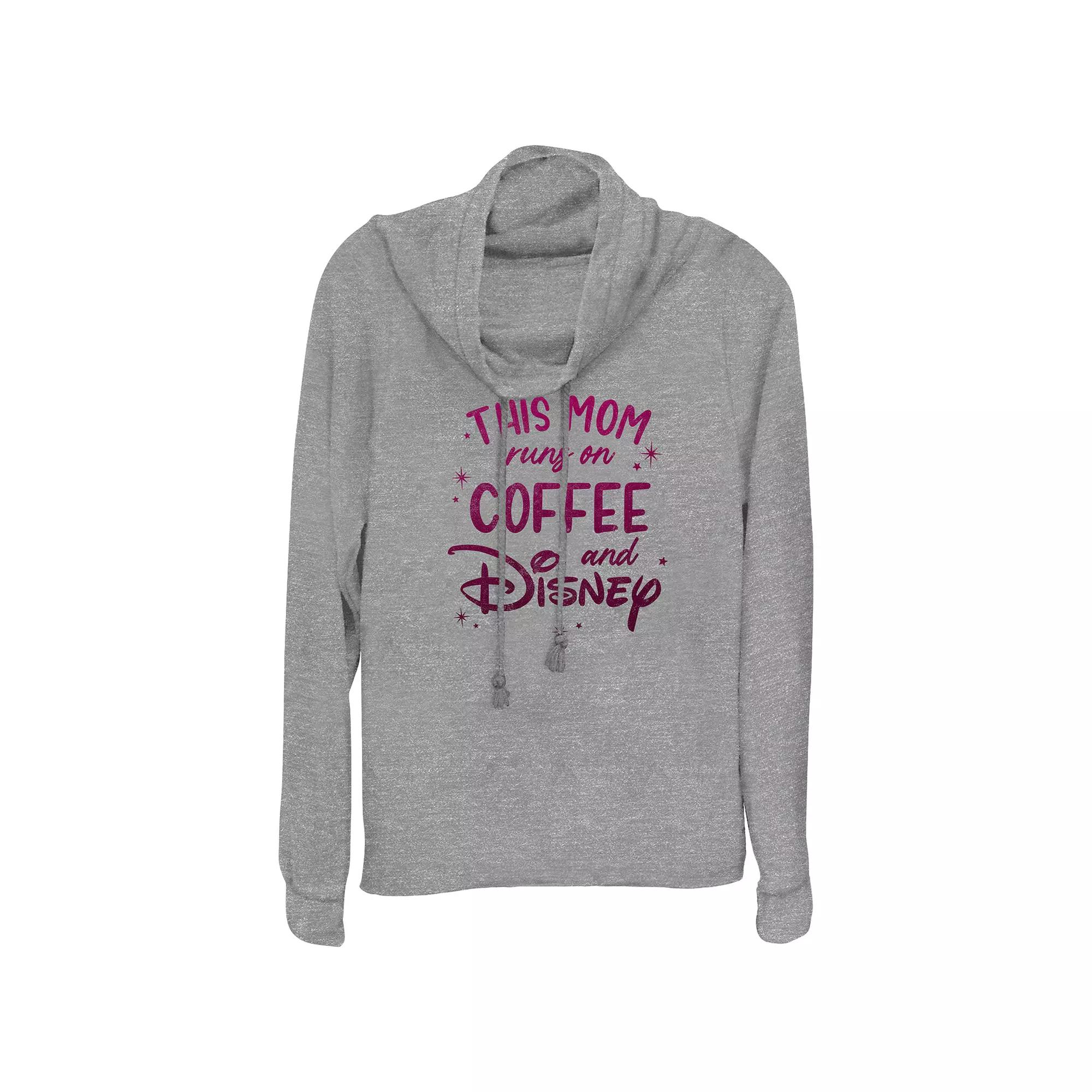 Disney's This Mom Runs On Coffee And Disney Women's Cowlneck Graphic Lightweight Long Sleeve,  Product Image