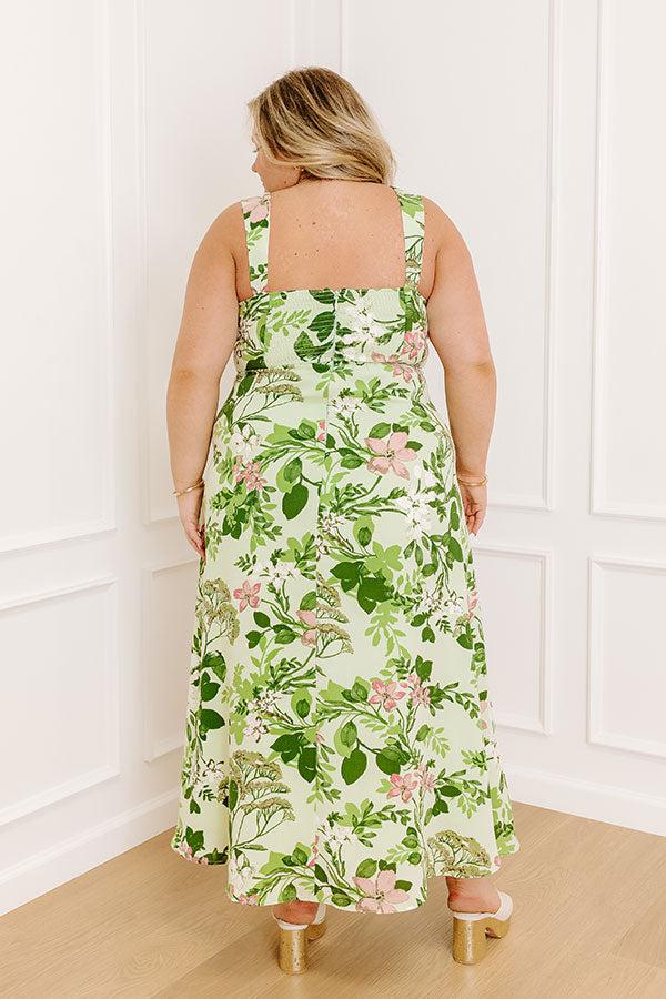 Small Town Charm Floral Maxi Dress in Green Curves Product Image