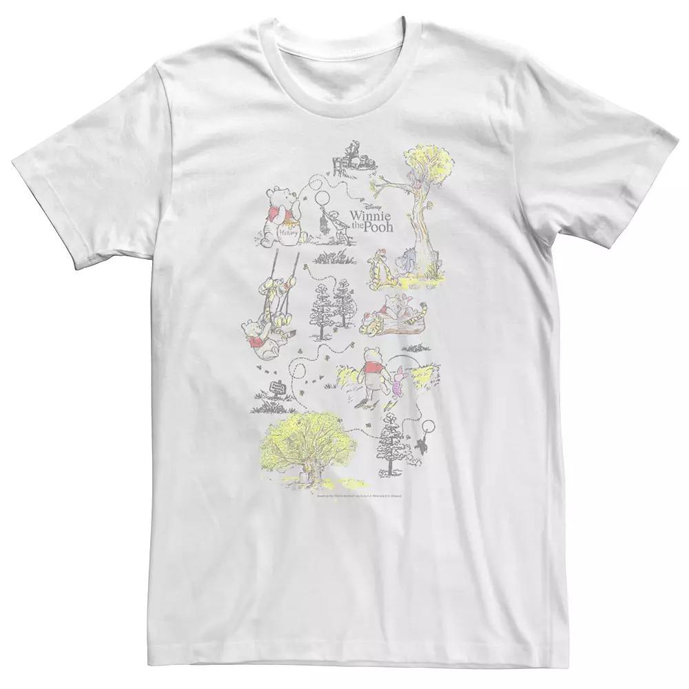 Big & Tall Disney Winnie The Pooh Group Shot Map Of 100 Acre Woods Tee, Men's,  Product Image