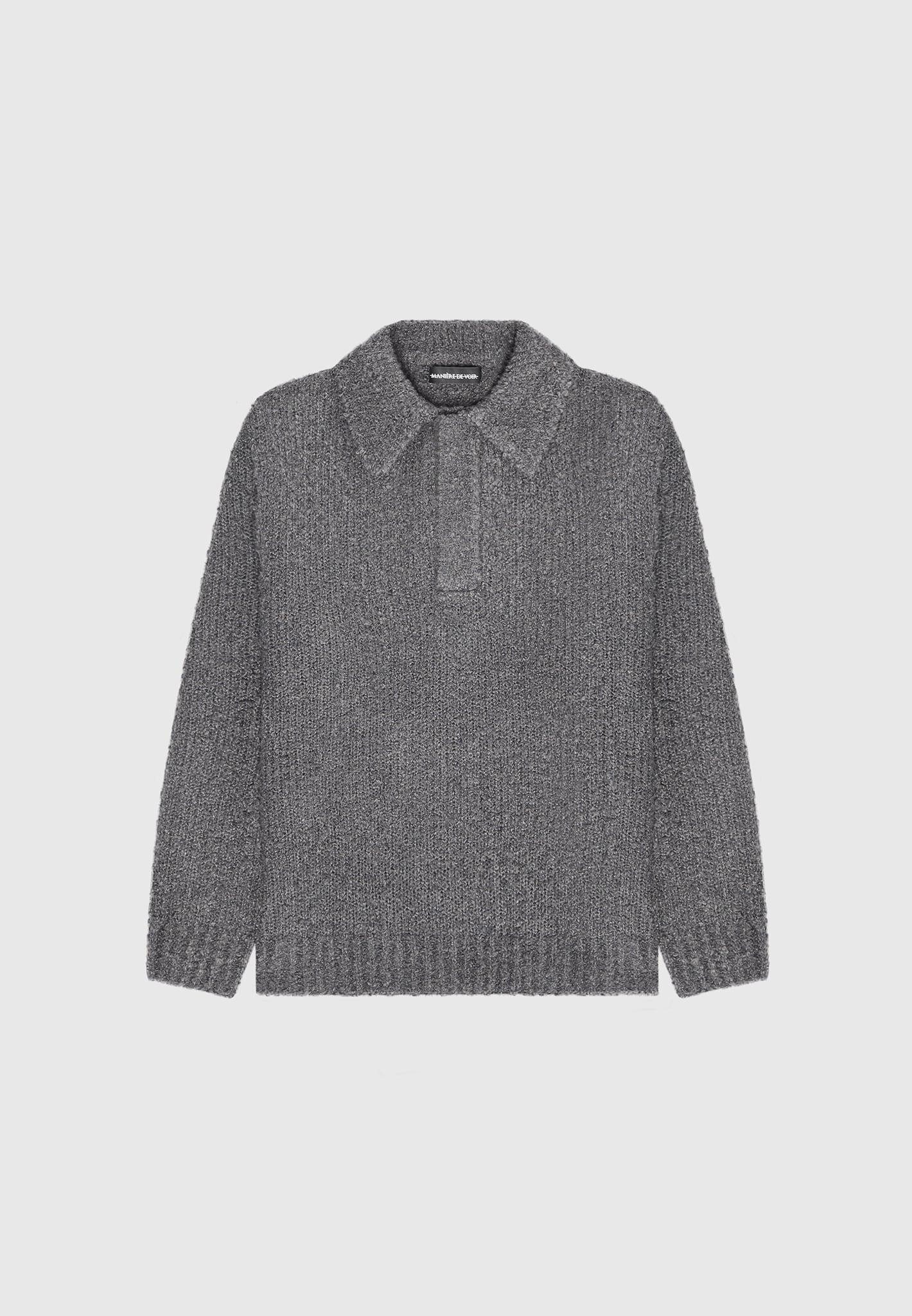 Boucle Knit Polo Jumper - Grey Male Product Image