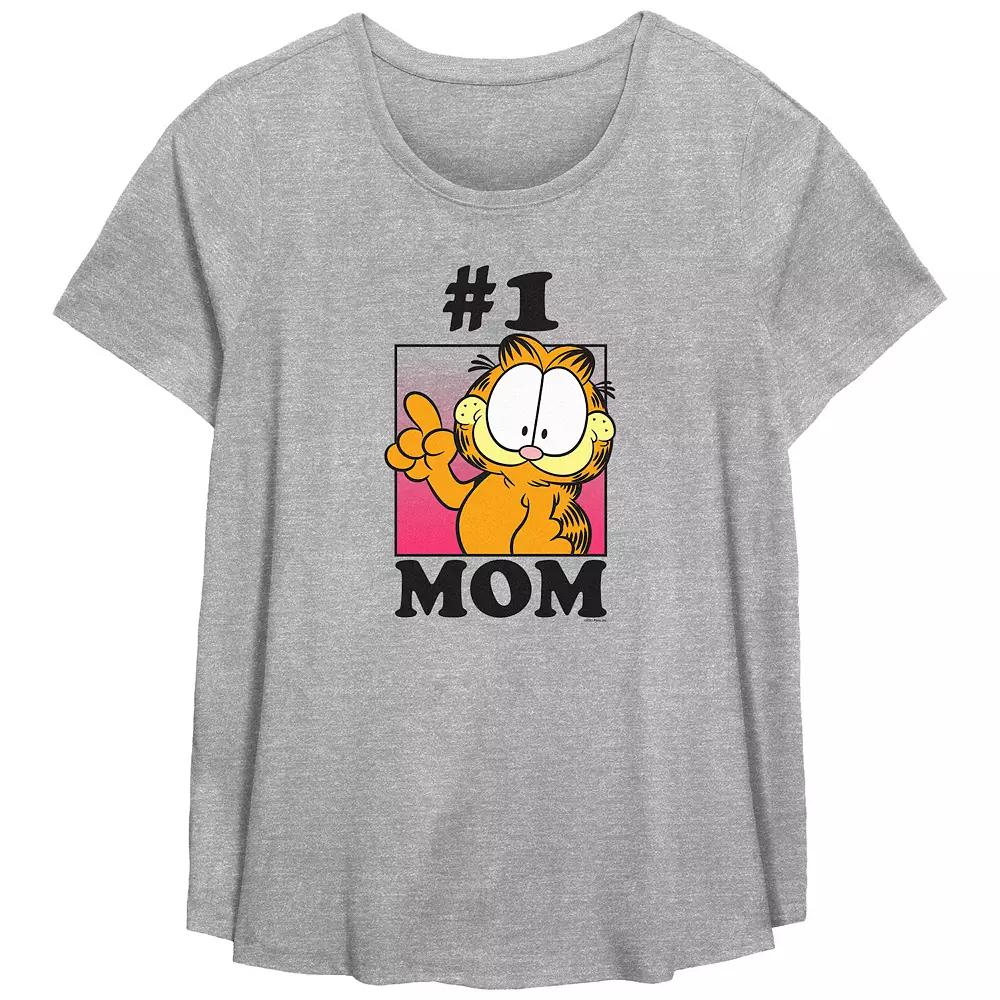 Plus Size Garfield #1 Mom Scoop Hem Flowy Graphic Tee, Women's, Size: 2XL, Grey Gray Product Image
