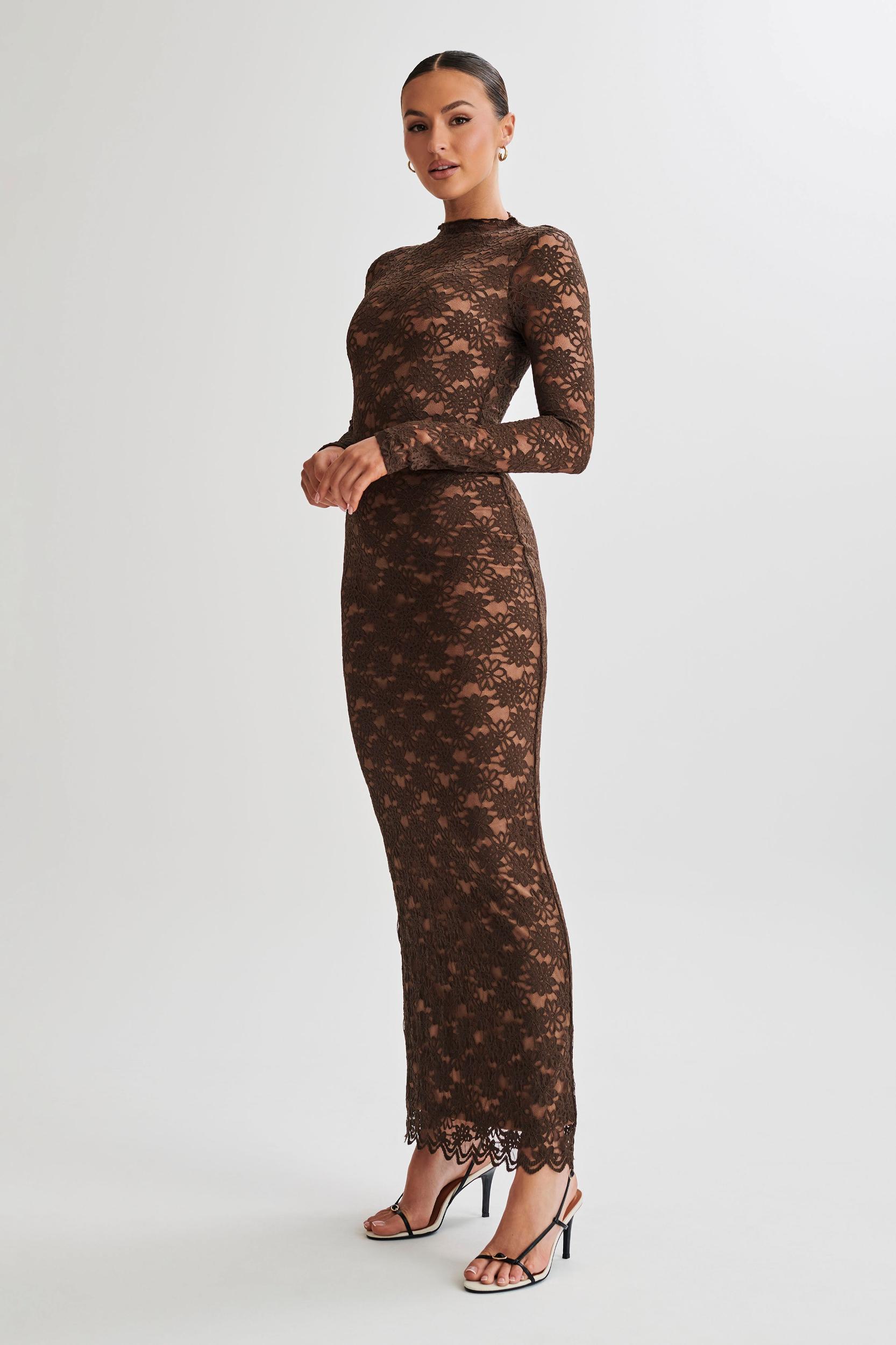 Renata Lace Long Sleeve Bodysuit - Chocolate Product Image