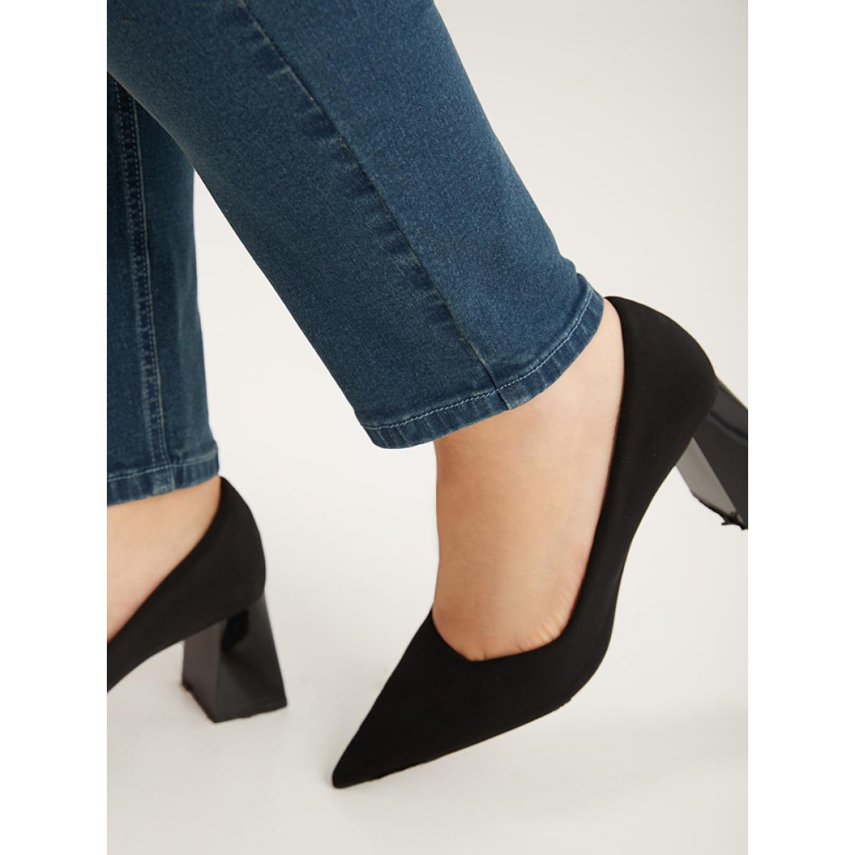 Plus Size Contrast Pocket Elastic Waist Very Stretchy Jeans Women Indigo Casual Plain Elastic Waist High stretch Pocket Jeans BloomChic 22/3X Product Image