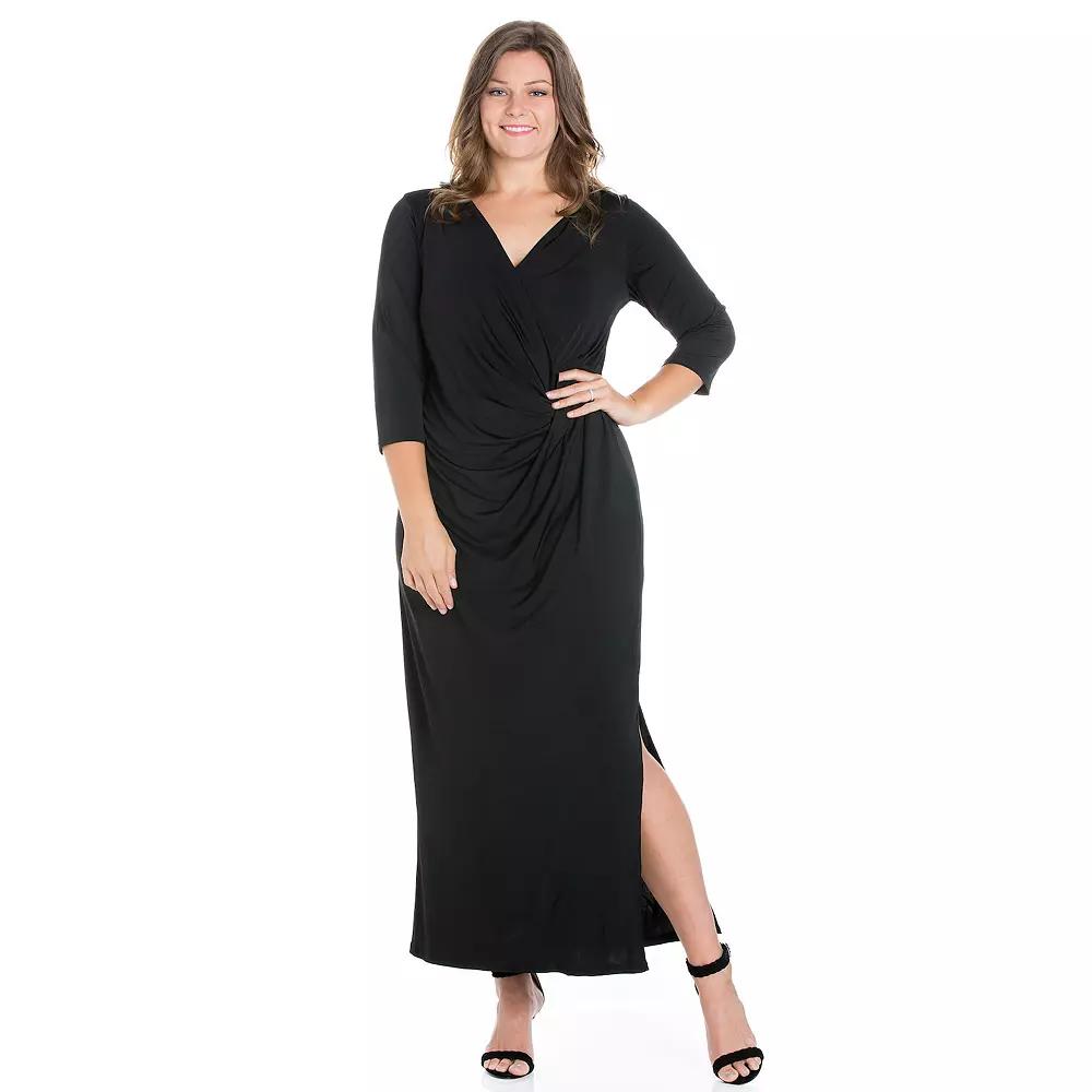 Plus Size 24seven Comfort Apparel Fitted V-Neck Side Slit Maxi Dress, Women's, Size: 3XL, Red Product Image
