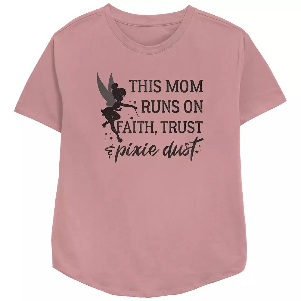 Disney Tinker Bell Women's This Mom Runs On Faith Trust And Pixie Dust Relaxed Fit Graphic Tee,  Product Image