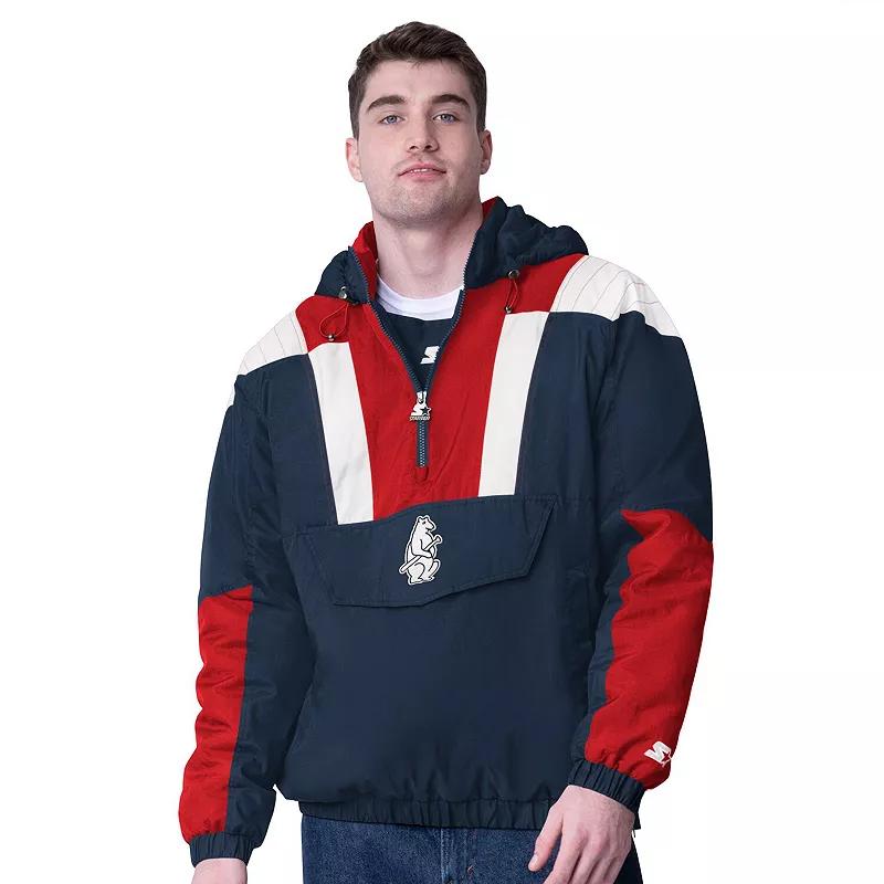 Men's Starter Navy Chicago Cubs Cooperstown Collection Charger Half-Zip Jacket,  Product Image