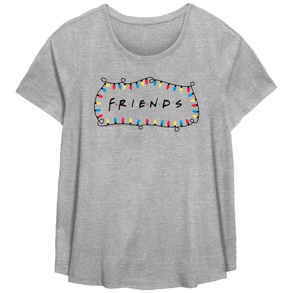 Missy Plus Size Friends Logo Christmas Lights Scoopneck Flowy Tee, Girl's, Size: 0X, Grey Gray Product Image