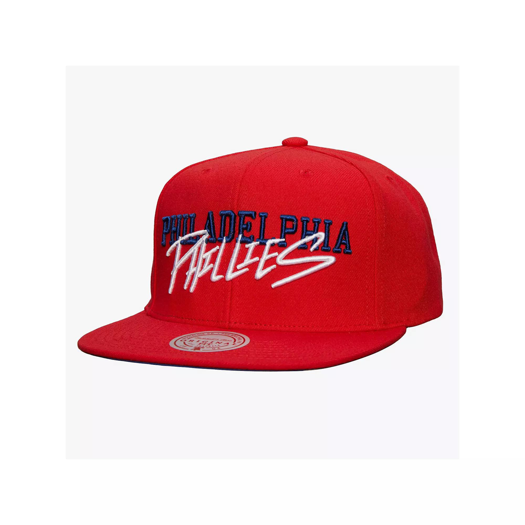Men's Mitchell & Ness Red Philadelphia Phillies Team Tagged Snapback Hat Product Image