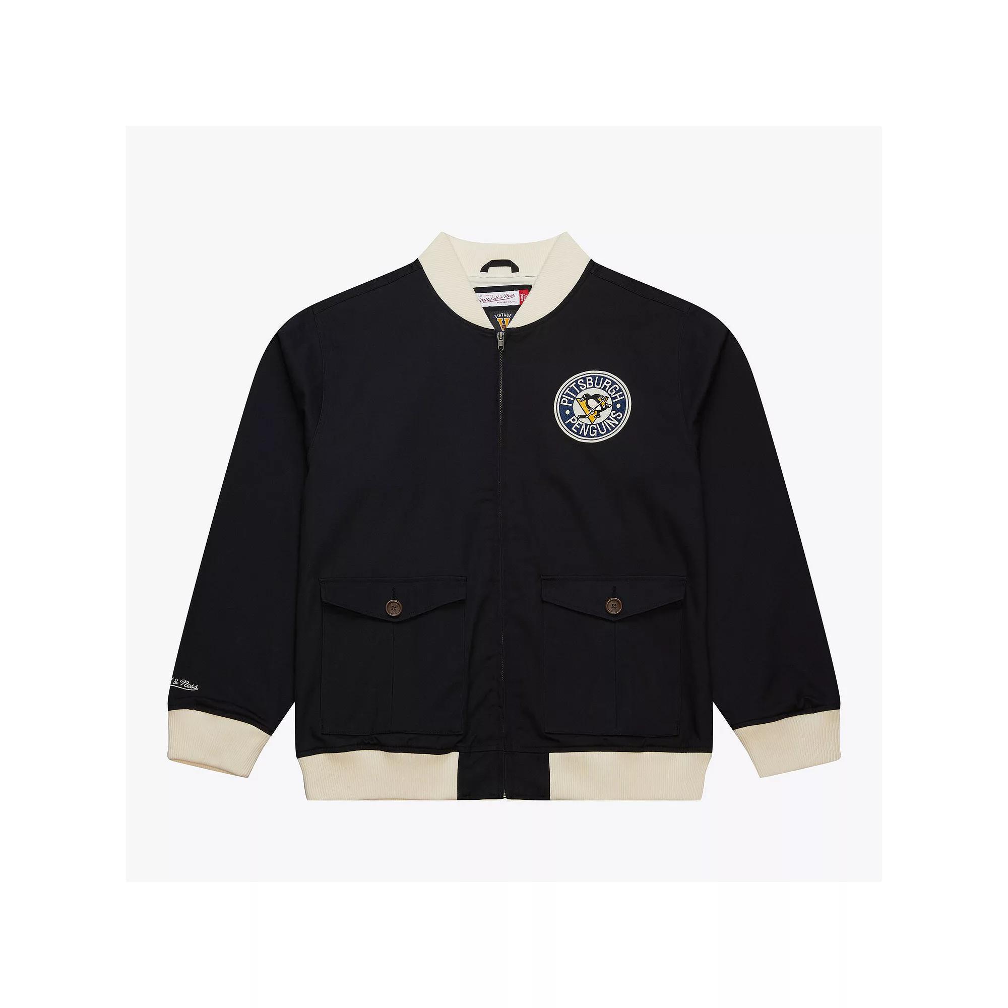 Men's Mitchell & Ness Black Pittsburgh Penguins Vintage Coaches Cotton Twill Full-Zip Jacket,  Product Image