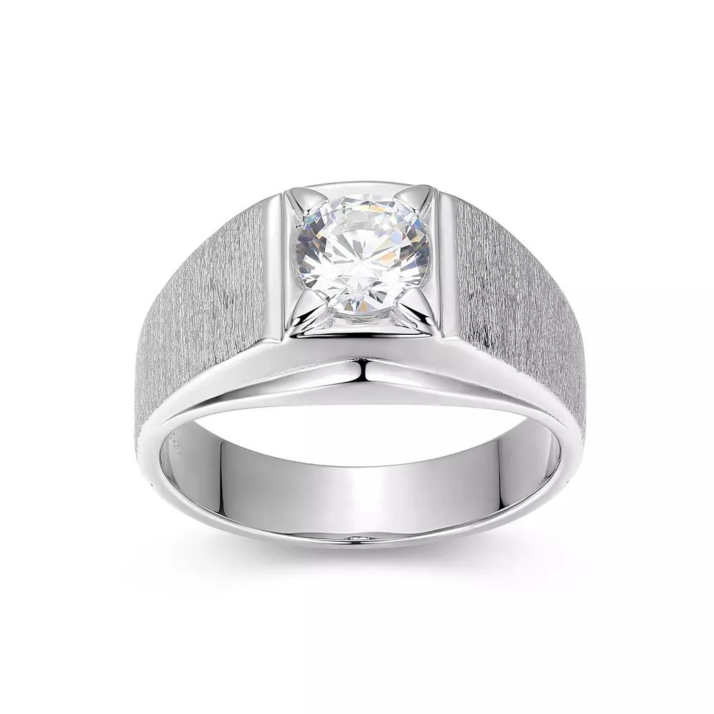 Men's Sterling Silver Cubic Zirconia Solitaire Ring, Size: 10 Product Image