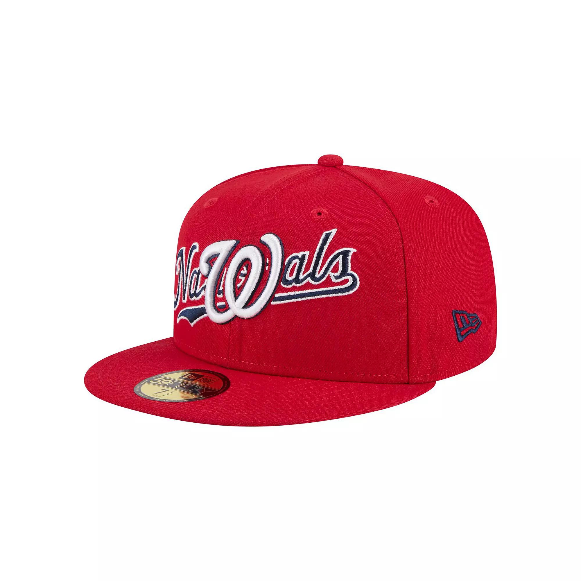 Men's New Era Red Washington Nationals Overlap 59FIFTY Fitted Hat,  Product Image