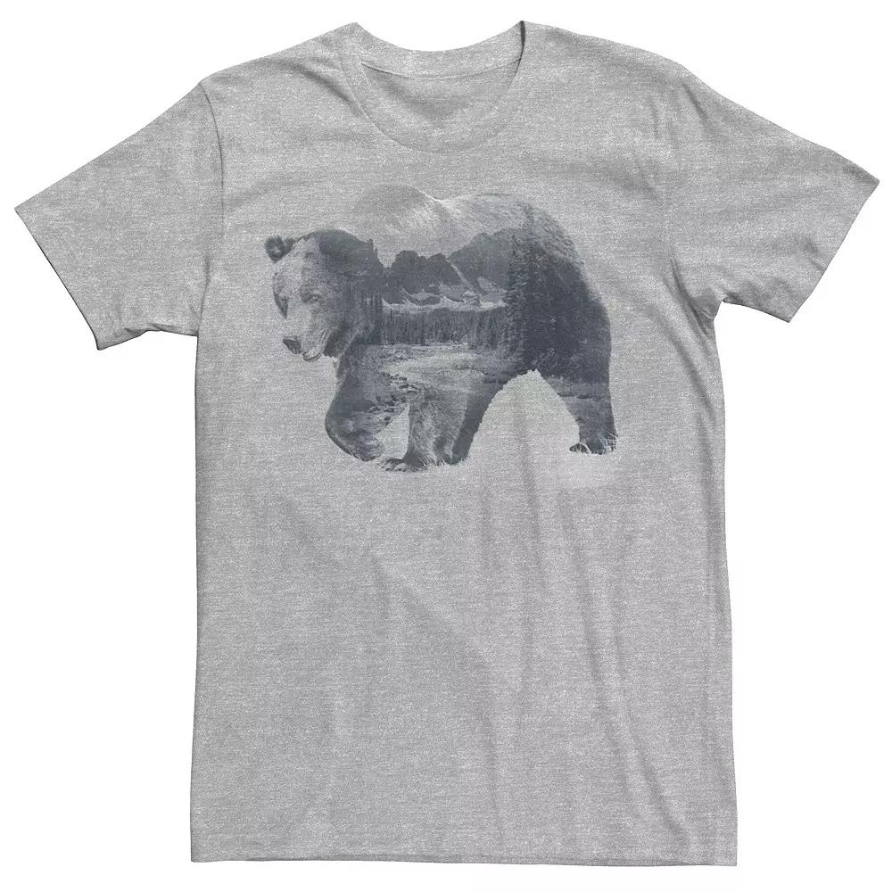 Men's Bear Filled River Landscape Graphic Tee, Size: Medium, Athletic Grey Product Image
