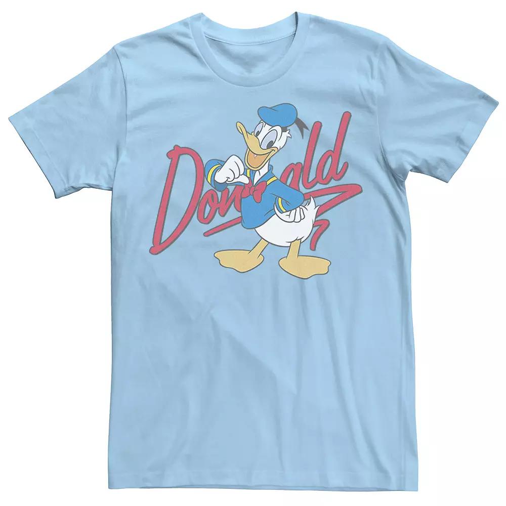 Disney's Donald Duck Men's Red Cursive Text Logo Portrait Tee,  Product Image