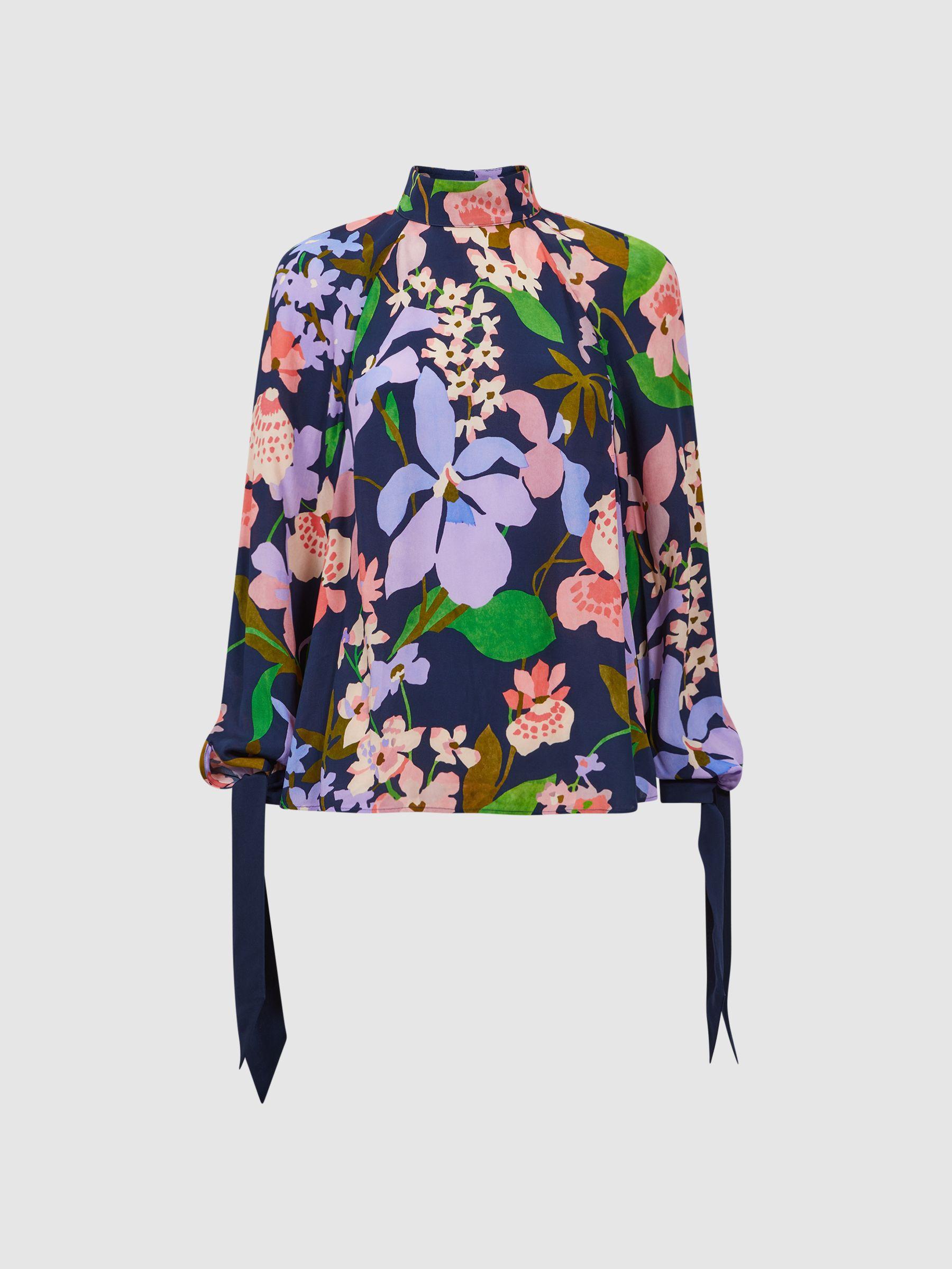 Florere Floral Long Sleeve Blouse in Navy Product Image