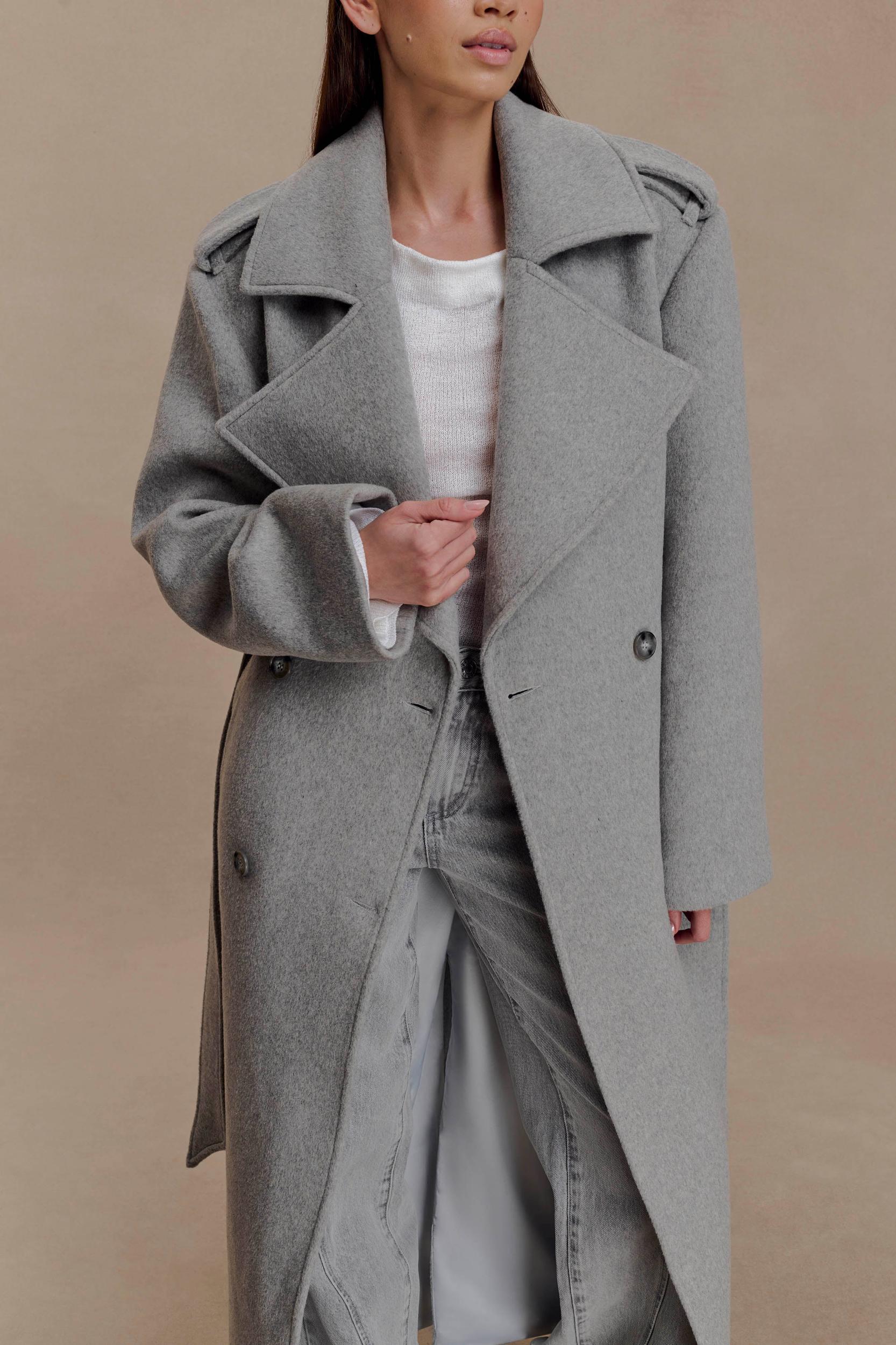 Levi Long Trench Wool Coat - Grey Marle Female Product Image