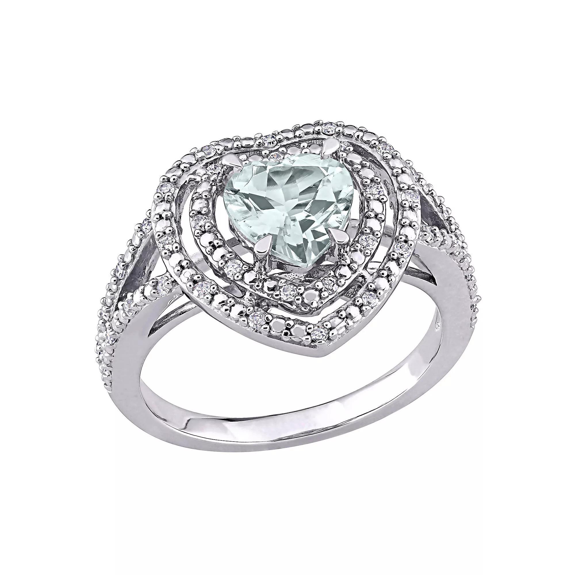 Stella Grace 10K White Gold Aquamarine & 1/5 Carat T.W. Diamond Ring, Womens 10k Whgold Product Image