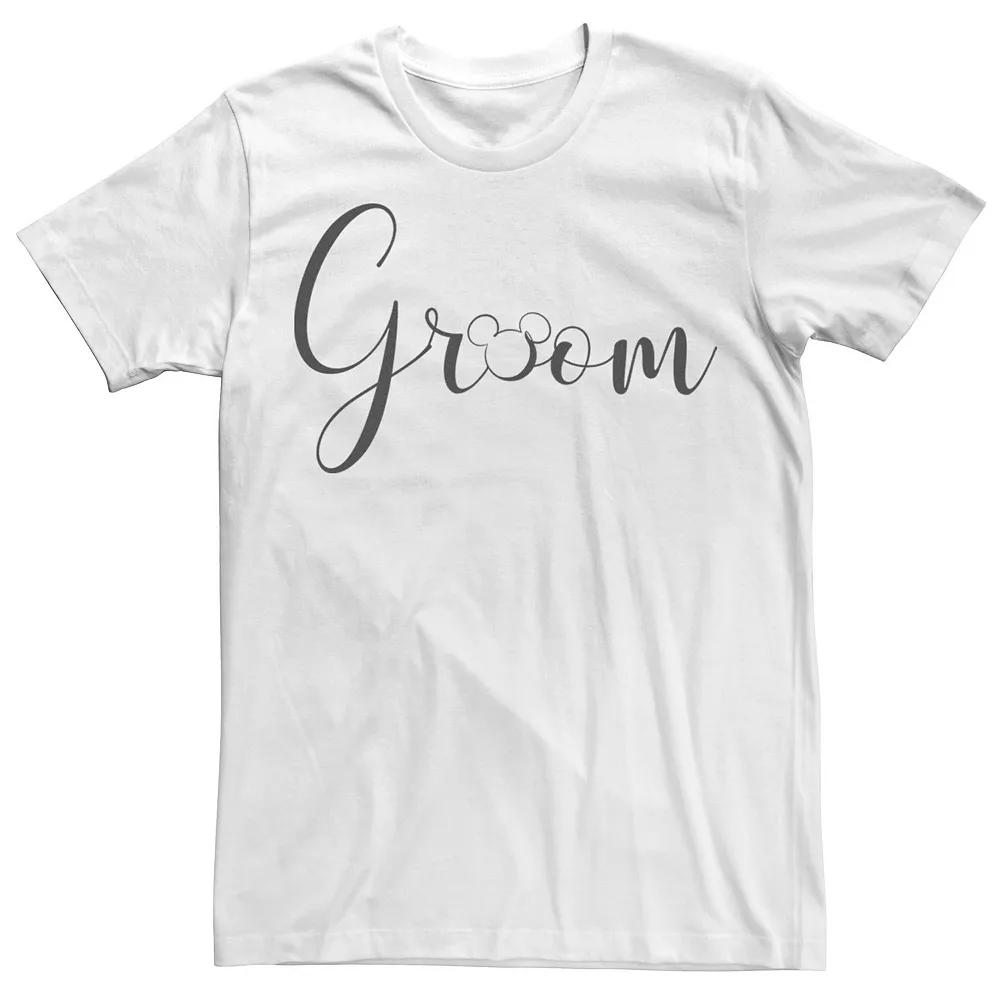 Disney's Mickey Mouse Groom Cursive White Text Logo Men's Tee,  Product Image