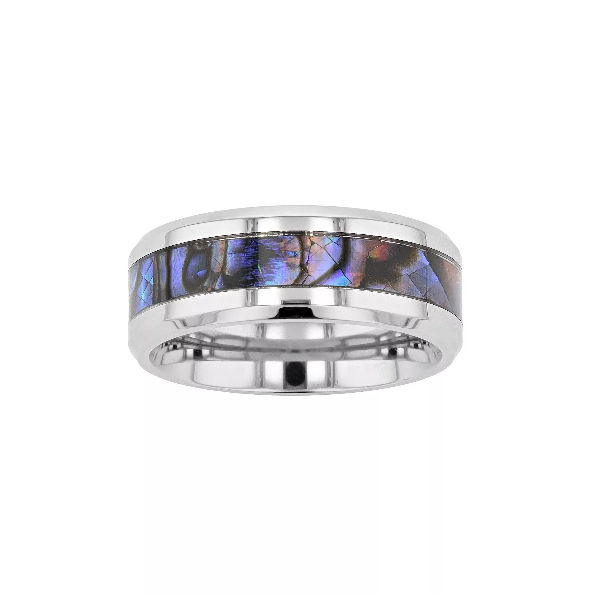 Men's Stainless Steel Abalone Inlay Ring, Size: 10 Product Image