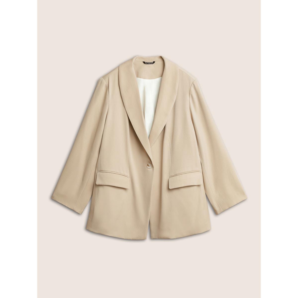 Plus Size Suit Collar Flap Detail Blazer Apricot Women Work Plain Non Sleeve Long Sleeve Suit Collar 22-24/3X Open pocket with flap Workwear Essentials Blazers BloomChic Product Image