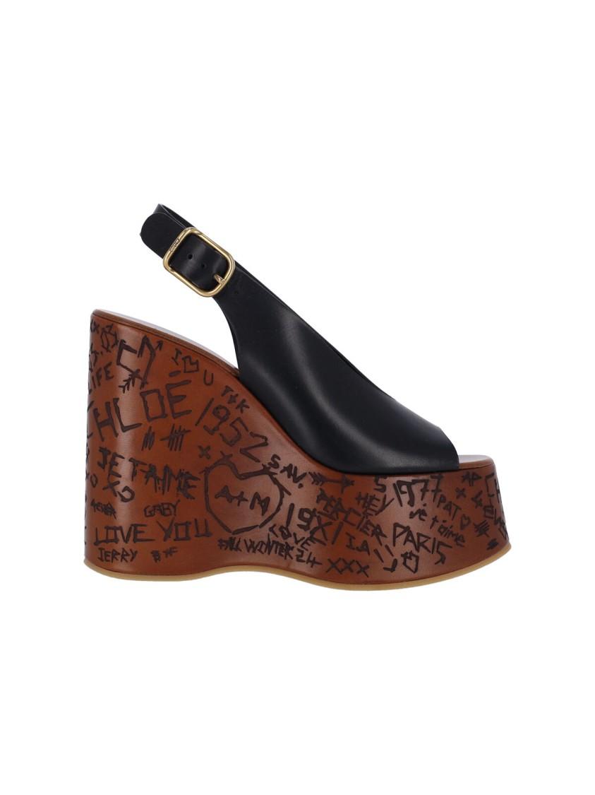 CHLOÉ Maxime Leather Slingback Platform Wedge Sandals In Black Product Image