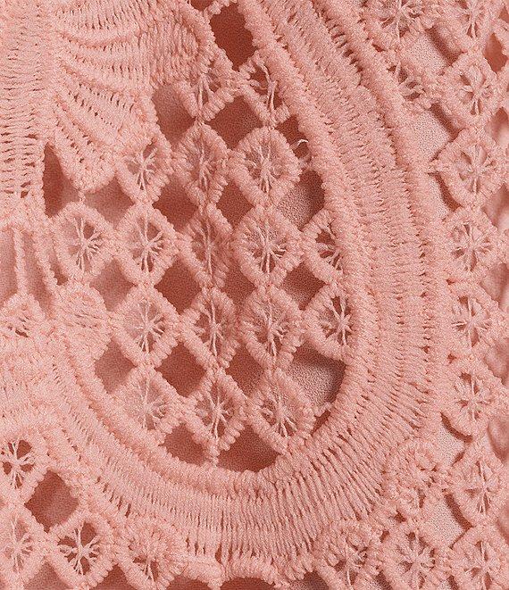 Anne Klein Ruffle Mock Neck Sleeveless Bow Back Lace Shift Dress Product Image