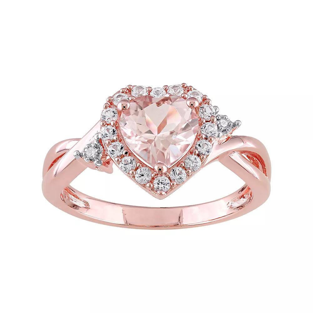 Stella Grace Rose Gold Tone Sterling Silver Morganite & Lab-Created White Sapphire Heart Ring, Women's,  Product Image