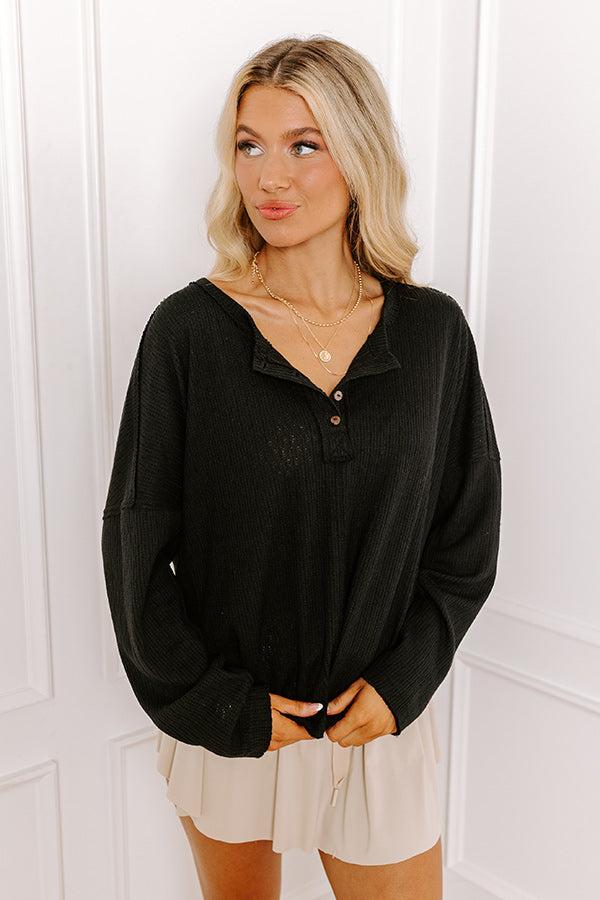 Breezy Times Oversized Henley Top In Black Product Image