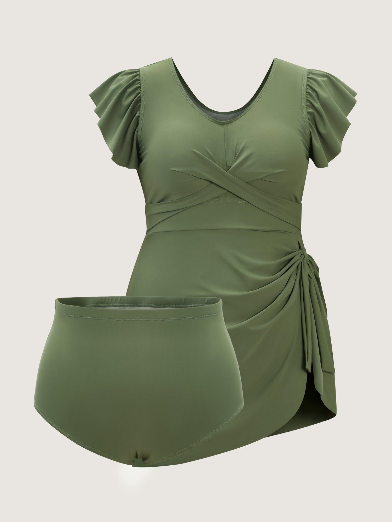 Flutter Sleeve Twist Front Button Swim Dress Female Product Image