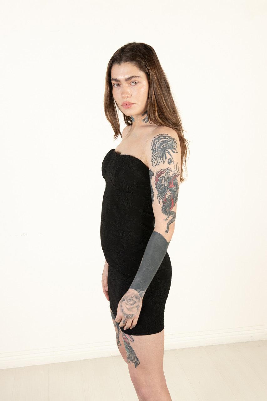 Black Jacquard Bustier Clear Straps Mini Dress Product Image