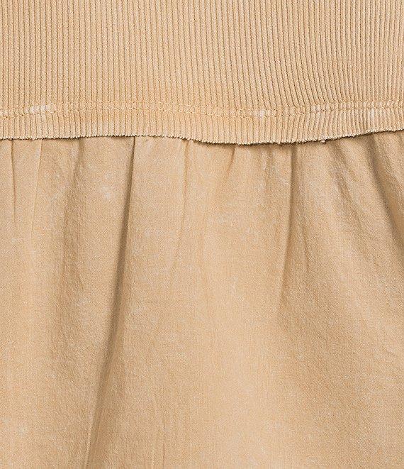 Reba Woven Voile Knit Rib Henley V-Neck Long Sleeve Trapeze Top Product Image