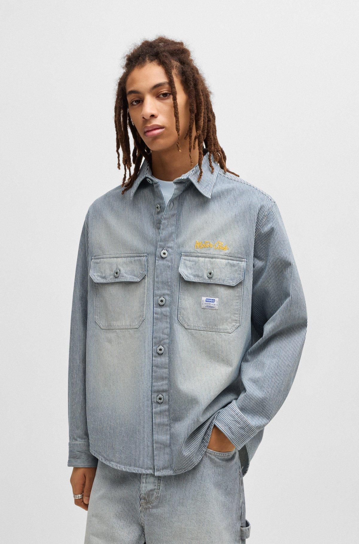 Oversize-fit shirt in striped washed denim Product Image