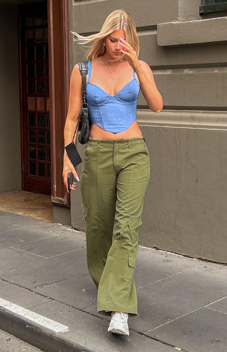 Millie Khaki Low Rise Cargo Trousers Product Image