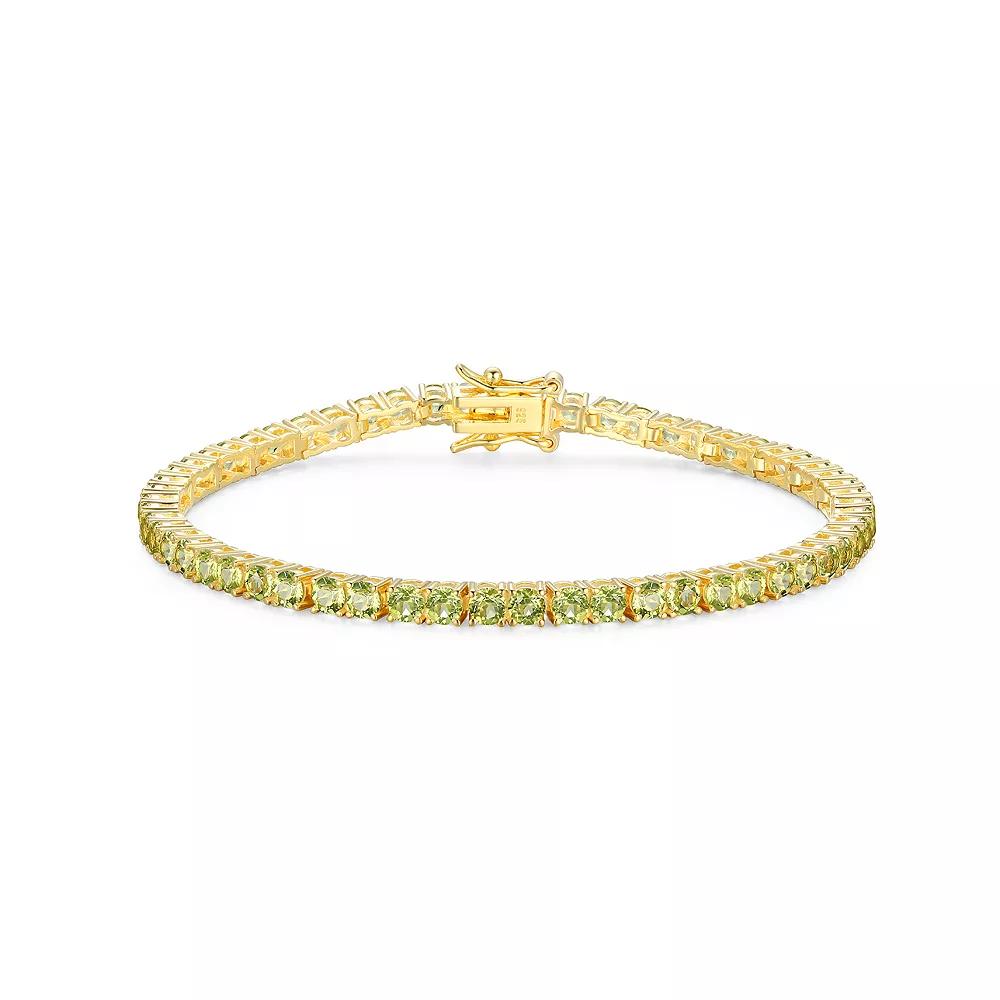 18k Gold over Silver Birthstone Tennis Bracelet, Women's, Size: 7.25", Genuine Peridot August Product Image