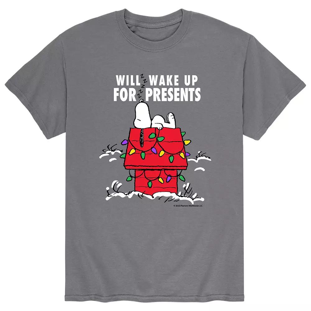 Men's Peanuts Wake For Presents Tee, Size: Large, Grey Product Image