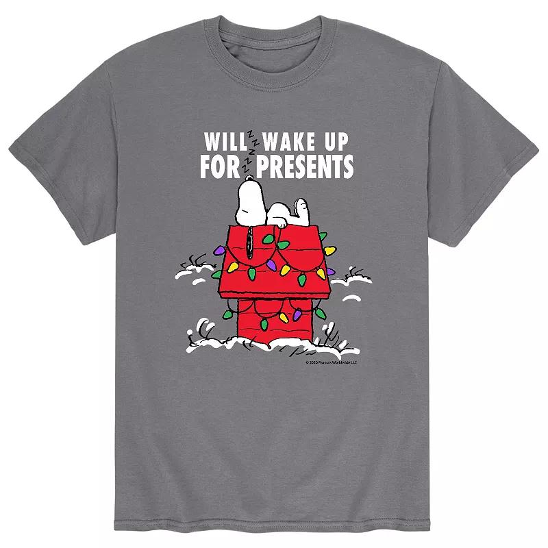 Men's Peanuts Wake For Presents Tee, Size: Large, Grey Product Image