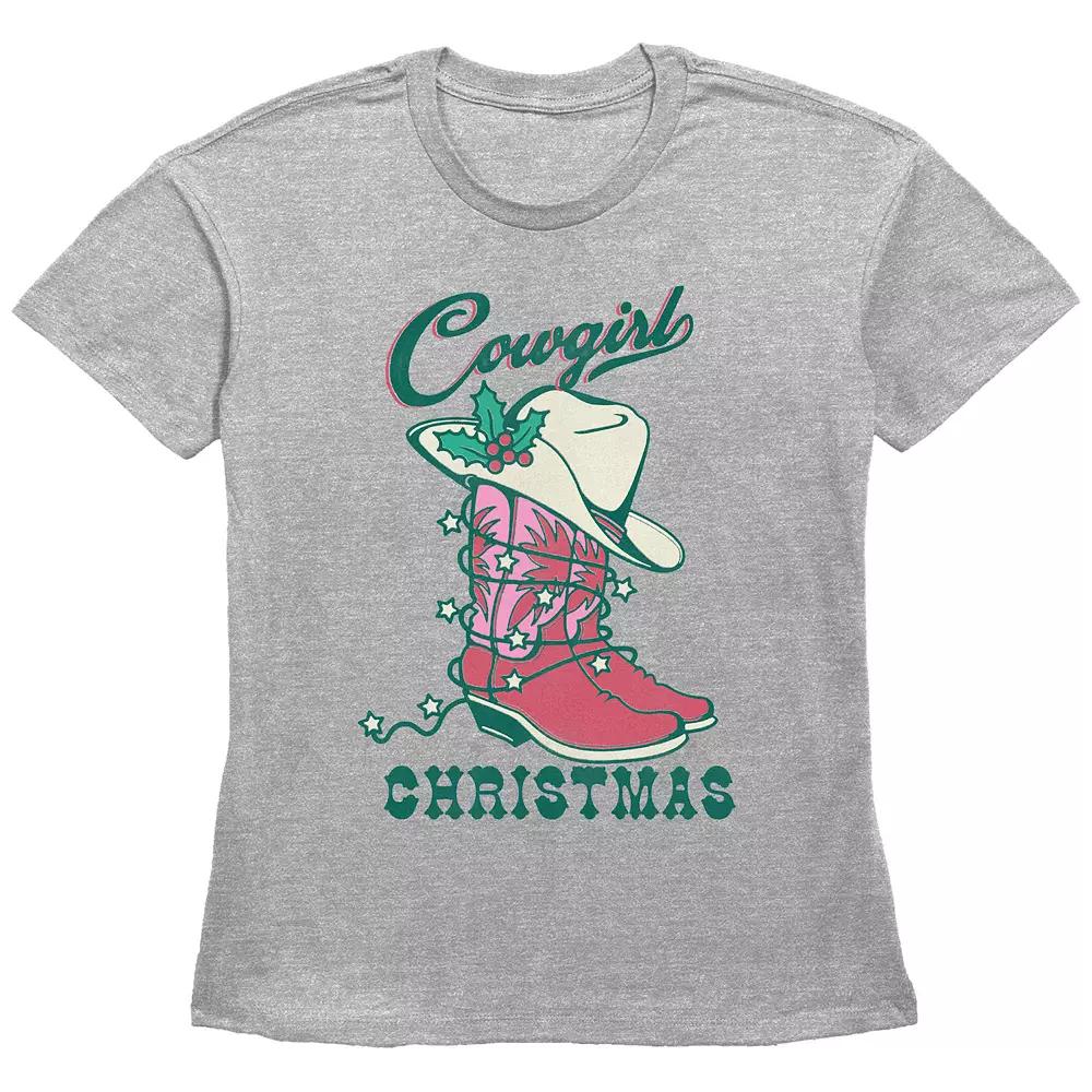 Women's Cowgirl Christmas Hat And Boots Graphic Tee,  Product Image