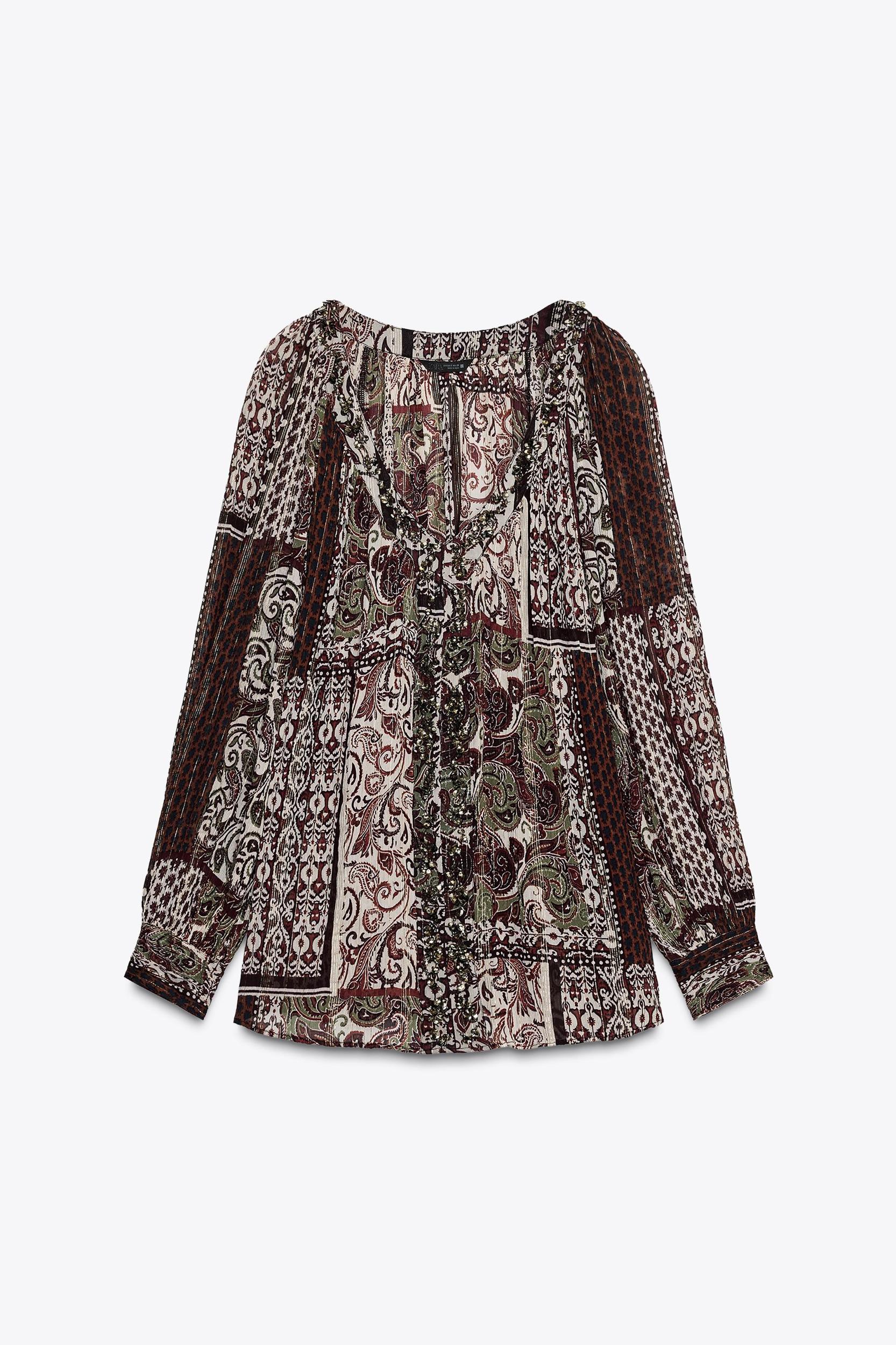 METALLIC THREAD PRINTED BEADED BLOUSE Product Image