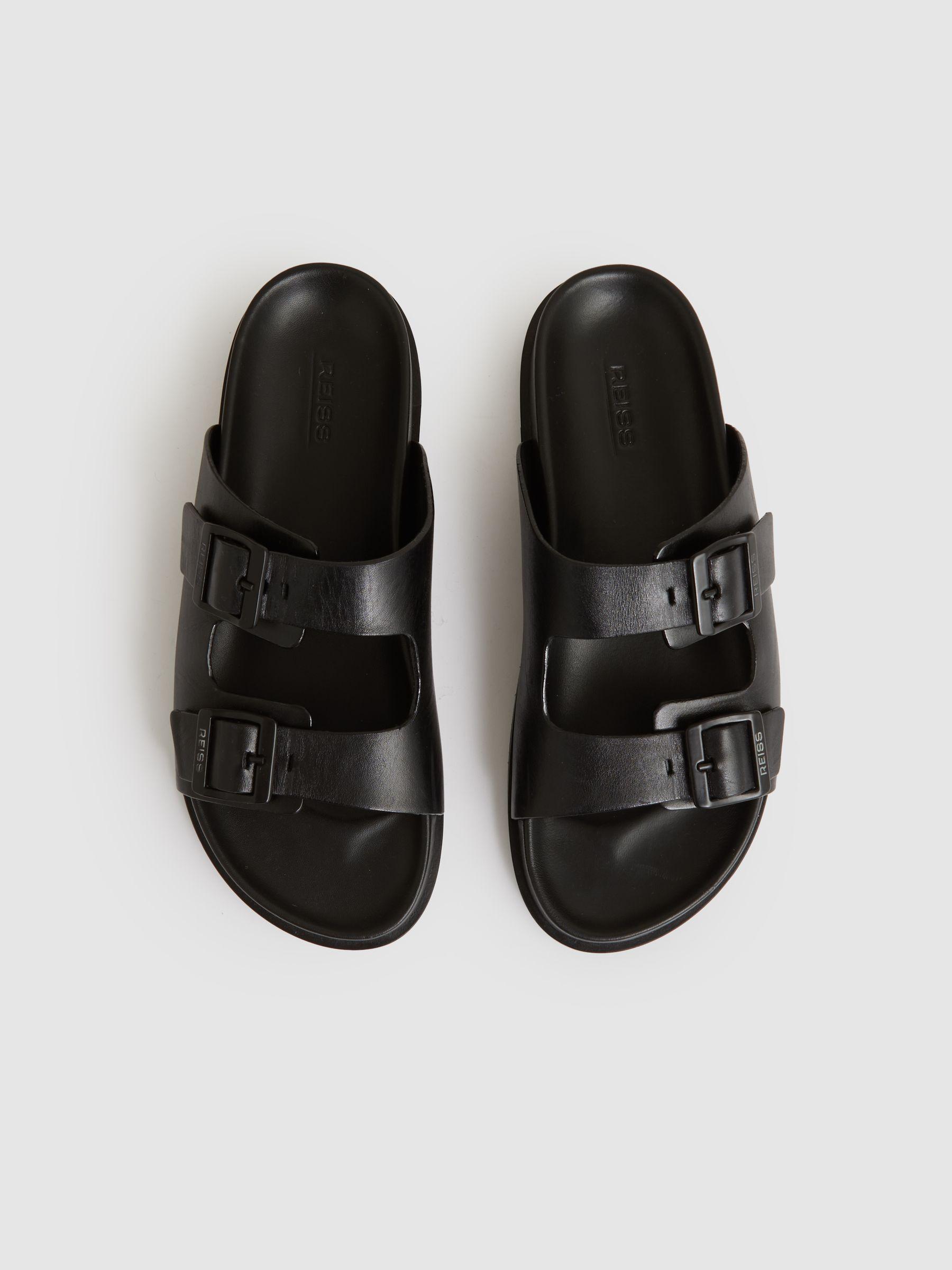 Leather Double-Strap Sandals in Black Product Image