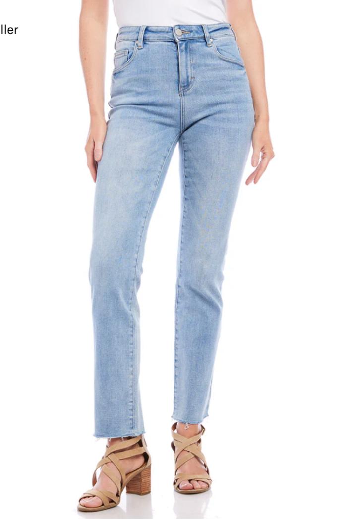 Raw Hem Straight Jeans- Light Blue Product Image
