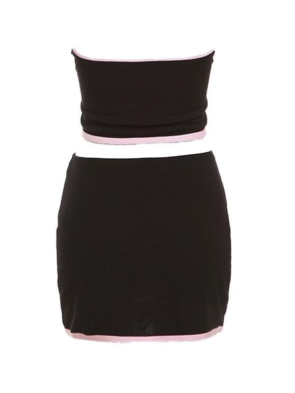 Contrast Ribbon Tie Up Bandeau Top & Bow Split Skirt Set Product Image