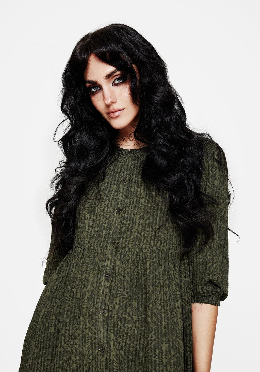 Francesca Dragon Printed Button Up Smock Mini Dress Product Image