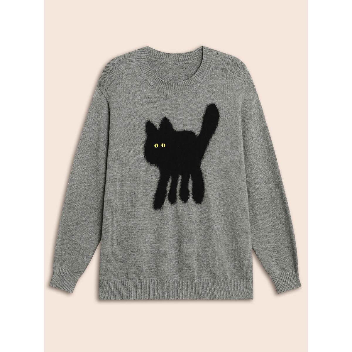 Plus Size Supersoft Essentials Cat Slit Hem Pullover Mediumgray Women Casual Long Sleeve Round Neck Everyday Pullovers BloomChic 30/6X Product Image