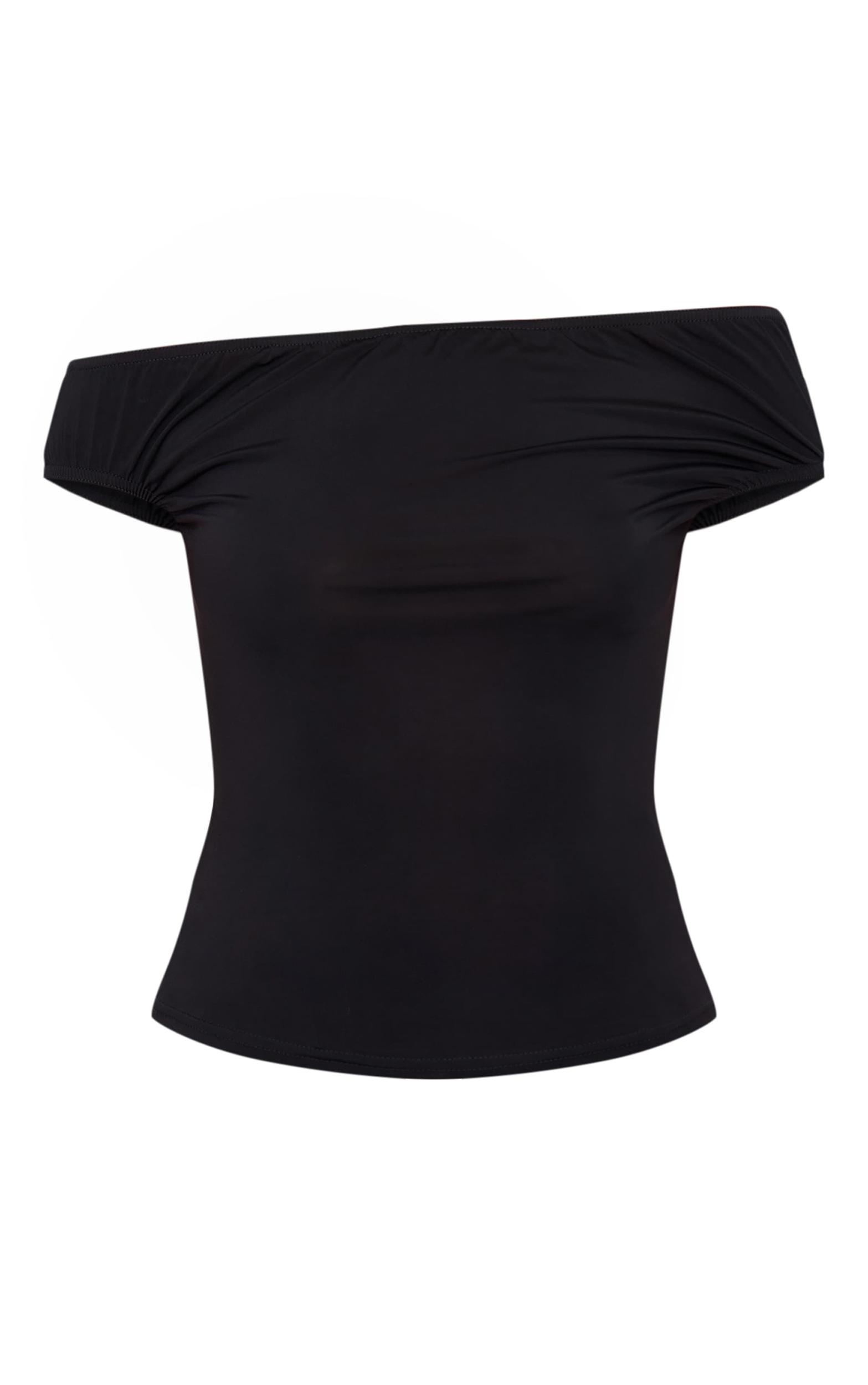 Black Slinky Asymmetric Bardot Long Top Product Image